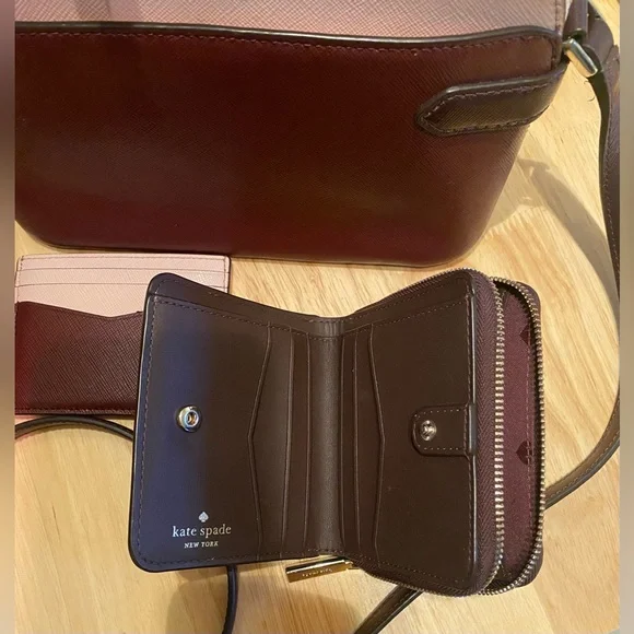 Kate Spade In Rose Smoke ( Burgandy & Pink ) Crossbody Bag Set. - Picture 8 of 11